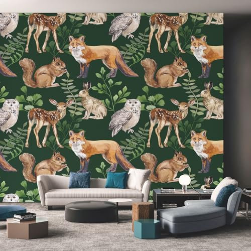 NOGAWA Papier Peint Animaux de la Forêt, Papier Peint Motif Animaux Sauvages, Panoramique Décoration Murale Pour Salon, Chambre, Tapisserie Murales Intissé, Wallpaper Mural 450x315cm