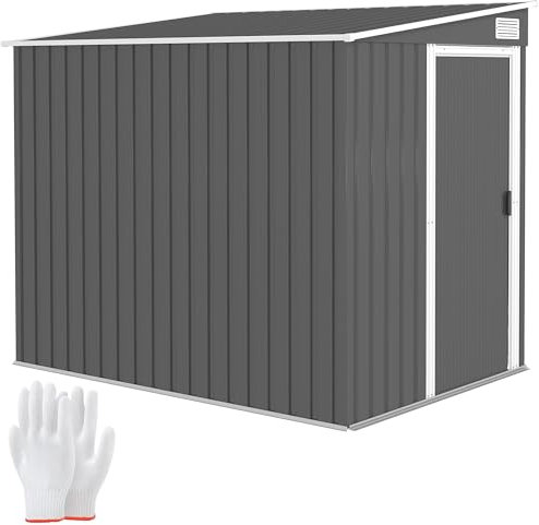 Outsunny 7 x 5FT Galvanised Metal Garden Shed with Foundation, Lean to Shed, Tool Storage House with Sliding Doors, 2 Vents, Adjustable Shelves and Hooks, Dark Grey