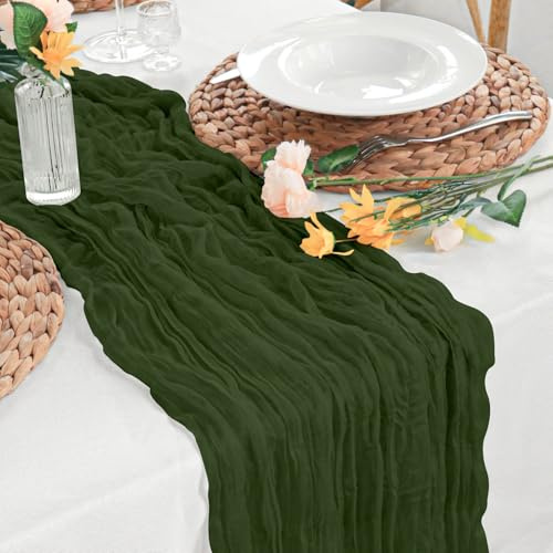 Sevenpers Tischläufer Wald Grün,90x300cm Gaze für eine breite Palette von Dekoration Bedürfnissen,Boho Tischläufer Dekostoff für Babyparty Taufdeko Geburtstagsfeiern Jugendweihe,Schulkind