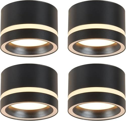 HCFEI LED Aufbauspots IP44 - Ø85*55mm Deckenspots - 6W 600LM GX53 LED Aufbaustrahler - Aluminium Aufputz 230V Aufbauleuchte Deckenlampe für Bad Badezimmer (Schwarz 4000k 4 Stück)