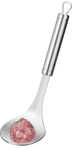Cucchiaio per polpette – Cucchiaio a fessura in acciaio, gadget da cucina professionale | Cucchiaio a forma di polpette a manico lungo, da cucina perfetta | Acciaio inossidabile con