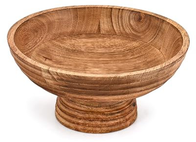 Kimona Saladier en bois de manguier strié fabriqué à la main avec motif pour salle à manger, servir et décoration d'intérieur (25,4 x 25,4 x 12,1 cm)