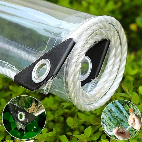 Bâche Transparente avec œillets, PVC Imperméable épaissie, Bache de Protection Exterieur avec Corde, Auvent Pliable pour Serre Pergola Camping Jardin Plantes Voiture