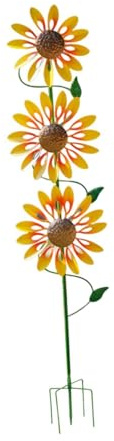 Fonowx Sonnenblumen Windspinner, Künstlerische Metall Gartenskulptur für Den Garten, Kunstrasen