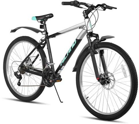 HILAND Mountain Bike 27,5”, 18 Velocità, MTB con Forcella Ammortizzata, Telaio in Alluminio e Freni a Disco, per Uomo e Donna, Colore Nero