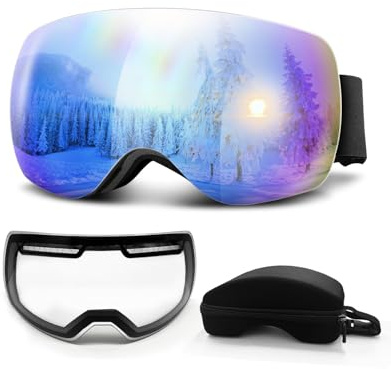Trongle Maschera da Sci OTG Premium Unisex, Skibrille con 2 Lenti Magnetiche Intercambiabili, Antiappannamento Sferica, Protezione UV400, Comoda per Uomo, Donna e Giovani, Snowboard Goggles