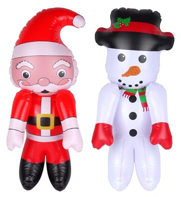 Aufblasbare Weihnachtsdekoration, 65 cm, Weihnachtsmann und Schneemann, Set mit 2 aufblasbaren Weihnachtsfiguren für drinnen und draußen