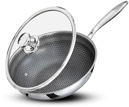 Royal Swiss® Batterie de Cuisine 12 Pièces en Acier Inoxydable – Revêtement Antiadhésif Nid d’Abeille – Sans PFAS – Compatible Induction & Tous Feux (2, 32 cm)