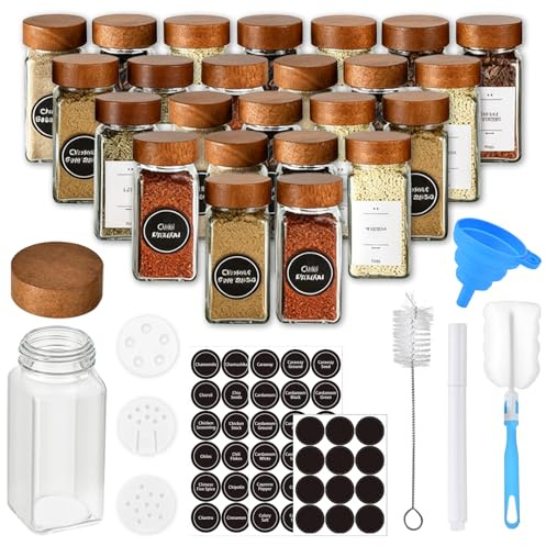 Tbintul 24 x tarros especias cuadrados, 120 ml x frascos especiarias cristal con inserto para esparcir etiqueta, spice jars para cocina