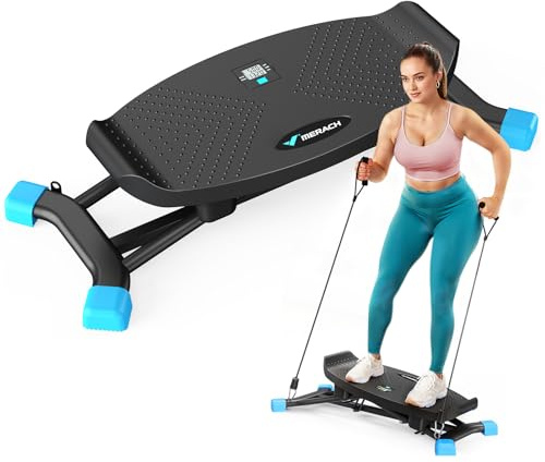 MERACH Lateral Balance Board with LCD Display, Indoor Skateboard for Adults with 2 Resistance Bands, MAX 136KG, Ankle & Core Stability Trainer, Improve Balance at Home Gym, Beginner Friendly - Black