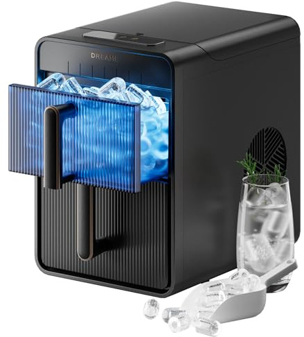 DREAME Aura Bullet Machine à Glaçons, Produisant des Glaçons en 6 Min, avec Réservoir et Panier Séparés, Deux Tailles de Glaçons, Commande Numérique, Éclairage LED et Mode Autonettoyage