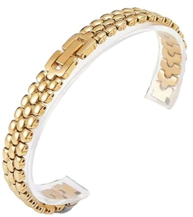 Rostfritt stålarmband for damer med smal metall, utfälld spänne, polerad klocka kedja(Gold,8mm)