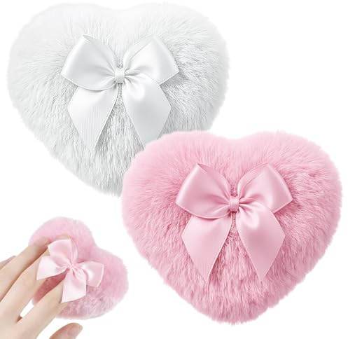 2Pcs Large Fluffy Dusting Heart Body Puff for Face Powders, Ultra Soft Body Powders Puffs, Bodys Washable Reusable Makeup Puffs(White+Pink)