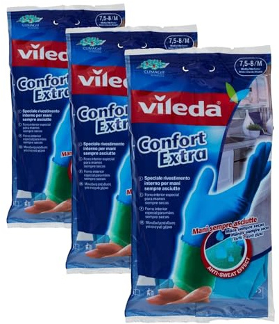 Vileda Comfort and Care - Guantes de goma con loción de manzanilla (talla M, 1 par) (Paquete de 3)