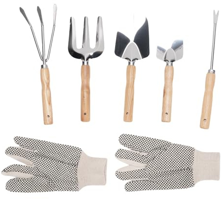 Brrnoo Juego de Herramientas de Jardín de Acero Inoxidable, Herramientas para Plantar Flores y Verduras, Pala, Paleta, Extractor de Malas Hierbas, Rastrillo de Mano, Tenedor con