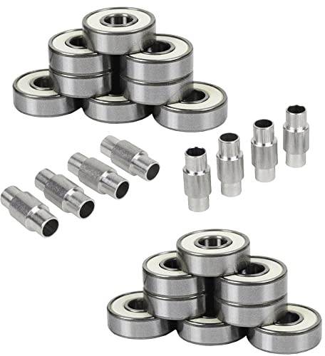 Hockey Bearings ABEC 9, 7, 5 Inline Roller Speed Package 16 Bearings and 8 Spacers Kit (ABEC 9 - White)