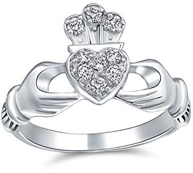 Personalisieren BFF Sorority Sister CZ Pave Celtic Irish Friendship Promise Crown Heart Claddagh Ring für Frauen Teen .925 Sterling Silber Anpassbar