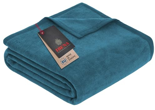 Ibena Porto Decke 150x200 cm – Baumwollmix weich, warm & waschbar, Kuscheldecke petrol einfarbig