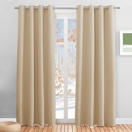PONY DANCE Beige Thermal Door Curtain - 2 Panels Energy Saving Light Filtering Curtains & Drapes for Living Room Bedroom Kitchen Privacy Drapes, 46 Inch Width x 90 Inch Drop, Biscotti Beige