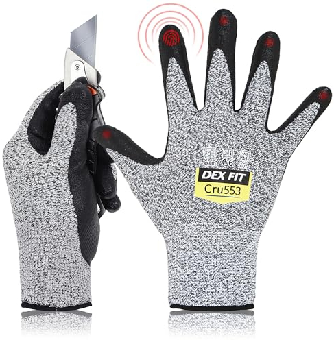 DEX FIT Level 5 Extrem Schnittfeste Handschuhe Cru553, Rutschfester Power-Grip, Professionelle 3D-Komfort-Passform, Dünn & Leicht, Atmungsaktiv, Grau 7 (S) 1 Paar