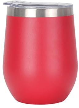 Gteller Vaso de vino de acero inoxidable de 12 onzas sin tallo con tapa, taza de viaje aislada de doble pared, perfecta para vino, café, bebidas, champán, cócteles (rojo)