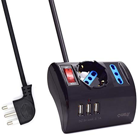Welly Enjoy IT WY13171 - Multipresa elettrica da scrivania/tavolo 3 posizioni con 3 porte Usb e interruttore On/Off - 1.5M [Classe di efficienza energetica A+] - Nero