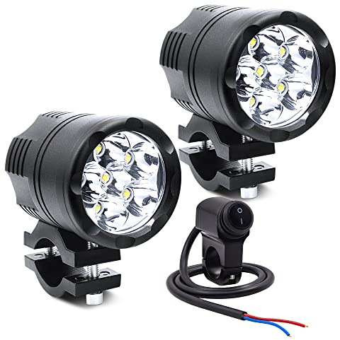 Biqing 60W Phare Moto Feux Additionnels LED, 2Pcs Phares Avant Supplémentaires pour 12V/24V Anti Brouillard Projecteur Spot pour Truck Motos Quad Scooter Avec 22mm Moto Interrupteurs
