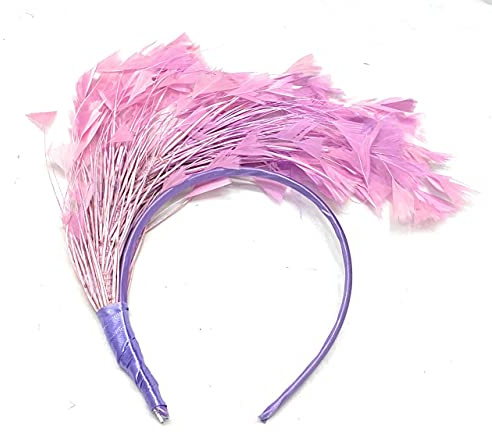 Cerchietto grande con piuma intera per capelli di Alice per matrimoni e gare (viola lilla)