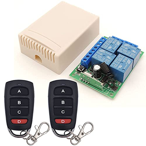 DieseRC Interruptor de mando a distancia DC 12V 4CH 433Mhz RF módulo receptor de relé inalámbrico con 2 transmisores, para maletero de camión garaje cerradura eléctrica, 3 modos de funcionamiento