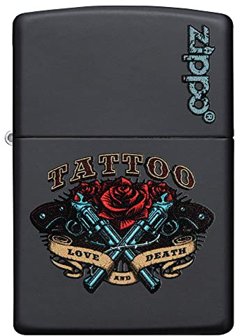 Zippo Love and Death Design Color Image Black Matte Sturmfeuerzeug, nachfüllbar, in hochwertiger Geschenkbox, 48093-000002