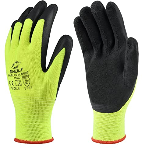 BWOLF PAVALAN 12 Paia di Guanti da Lavoro da Uomo Guanti da Lavoro da Donna Meccanici Guanti da Montaggio da Uomo con Robusto Rivestimento in Lattice (12, 9)