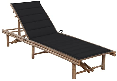 KTHLBRH 【Multifunktional】 Garten-Sonnenliege Liegestuhl im Freien, Terrassenliege, Sonnenliege, geeignet für Garten, Strand, Schwimmbad,mit Auflage Bambus