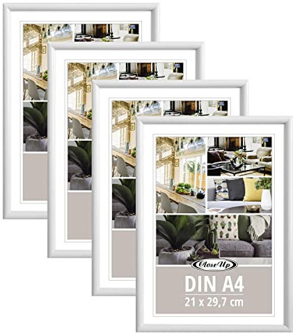 Close Up Bilderrahmen 4er Set DIN A4 (21 x 29,7 cm) | Kunststoff weiÃƒþ mit Rückwand und Aufsteller | PVC-Scheibe (unzerbrechlich) Profilbreite 12 mm