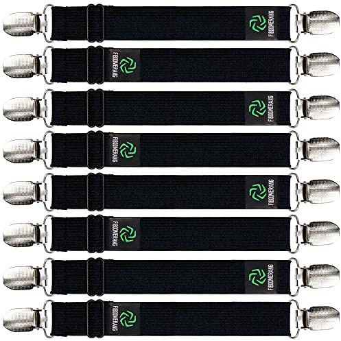 FIBOOMERANG Bed Sheet Clips - Fitted Sheet Straps for Bedding, Sheet Grippers and Mattress Straps with Elastic Bands, Bedsheet Holder Suspenders Fasteners, 8Pcs/Set Black