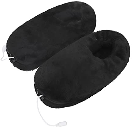 Beheizbare Fußwärmer Fußheizung USB Elektrische Heizung Hausschuhe Warme Plüsch Pantoffeln elektrische Heizstiefel Heizschuhwärmer Winter Schuhe Stiefel für Damen und Herren (Schwarz)