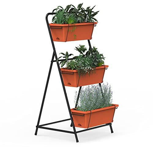 Vertical Raised Garden Bed 3 Tier Elevated Garden Planters Standing Planter Box Outdoor and Indoor for Plants Herbs Flowers Vegetables Brick Red