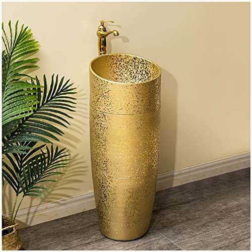 ZTGL Waschbecken mit Sockel, Design Standwaschbecken Kleine Keramik Vintage-Kunst-Waschtisch, Handwaschbecken, Gold Sockel-Badezimmer Waschbecken mit Wasserhahn und Abfluss
