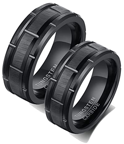 BCughia Freundschaftsringe Beste Freundin, Ringe Schwarz Ehe Wolframcarbid Ring Schwarz Gebürsteter Ring 8mm Damengröße 54(17.2), Herrengröße 54(17.2)