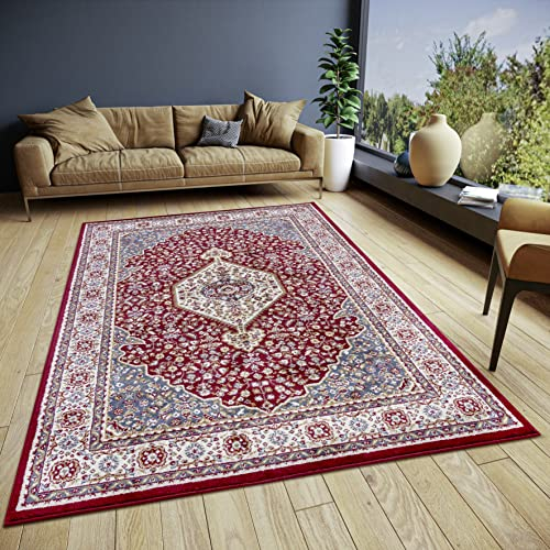 Hanse Home Mochi - Alfombra Oriental clásica densa, con Adornos, Aspecto Vintage, Pelo Corto Suave para Dormitorio, Comedor, salón, Pasillo, Rojo, 120 x 170 cm