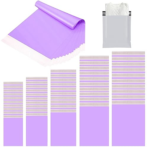 50 Stück Versandtüten für Kleidung 5 Größen,Violett Versandbeutel,Opake Kuriertasche Versandtaschen Verpackungsbeutel Plastik mit Selbstklebeverschluss,Pakettaschen Poly Kunststoffbeutel für Textilien