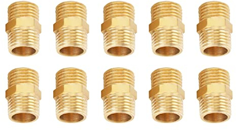 Nipplo Esagonale in Ottone 1/4 BSP, Connettore Filettatura Esterna per Tubi Flessibili, Raccordi Idraulici a Compressione 10 Pezzi, Accessori per Impianti Idraulici e Pneumatici