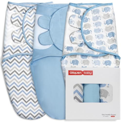 GLLQUEN BABY Babysovsäck, 0–3 månader, nyfödd, sovsäck för småbarn, unisex, 3-lagers parti, 100 % ekologisk bomull (himmelsblå)