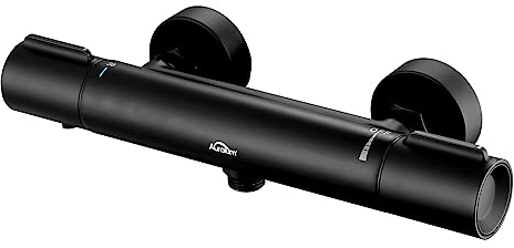 Auralum Miscelatore Doccia Nero, 38 ℃ Miscelatore Termostatico Doccia Con Protezione Anti-Scottatura, Pulsante Di Sicurezza, Nucleo Valvola Rimovibile, Per Bagno, Vasca Da Bagno, Misura G 1/2