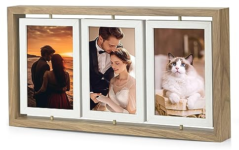 Bilderrahmen 10x15, 360°Drehbare Bilderrahmen, Holz Fotorahmen für Mehrere Fotos, Fotocollage mit Acrylglasschutz, Bilderrahmen Collage für 6 Fotos, Foto Geschenk für Geburtstag, Hochzeit, Weihnachten