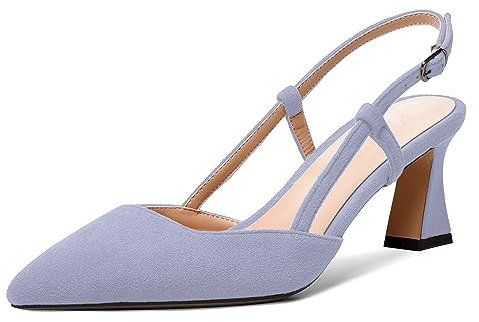 FEMSTEP Donna Vestito Bobina Fermaglio Fibbia Scamosciato Punta Chiusa Matrimonio 2.5 inch Solido Tacco Medio Slingback Scarpe col Tacco Lilla Dimensione 44
