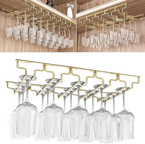 SAGIDAR Weinglasregal Unter Dem Schrank - Weinglashalter Hangend, Weinglas-Halter Aus Metall, Weinglashalter Edelstahl, 3/4/5/6/7/8 Reihige, Weinglas Abtropfgestell