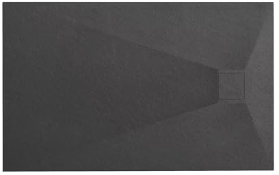 VBChome Duschwanne 100 x 80 x 2,5 cm Schwarz Steinstruktur Duschtasse Extra Flach Rechteckig Ablaufgarnitur Abdeckplatte SMC Verbundwerkstoff Universelle Installation Siphon