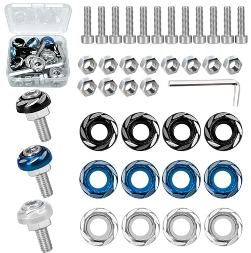 12 Pcs License Plate Screws with drill tip, M5*20mm Motorcycle License Plate Bolts Set, Mixed Color Car number plate Screws, Aluminum Alloy Number Plate Screws for motorcycles, vehicles, cars