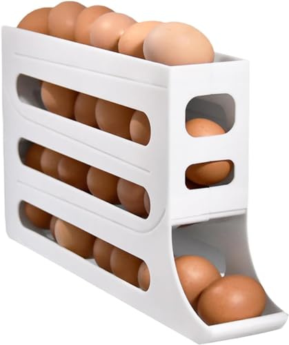 MEETOZ 4 Tiers Egg Holder for Fridge, Automatic Scrolling Egg Rack Holder, Space-Saving Egg Dispenser Holder, 30 Eggs Fridge Egg Rack Large Capacity Egg Dispenser for Refrigerator