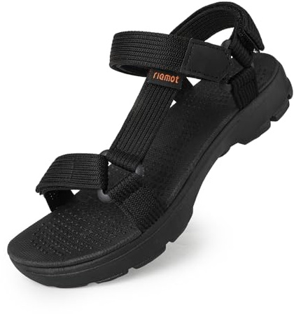 riemot Sandalias deportivas de mujer y hombre, ajustables y cómodas con suela antideslizante y forro suave de Punta Descubierta, Sandalias de Verano, deportivo, senderismo, Negro EU41